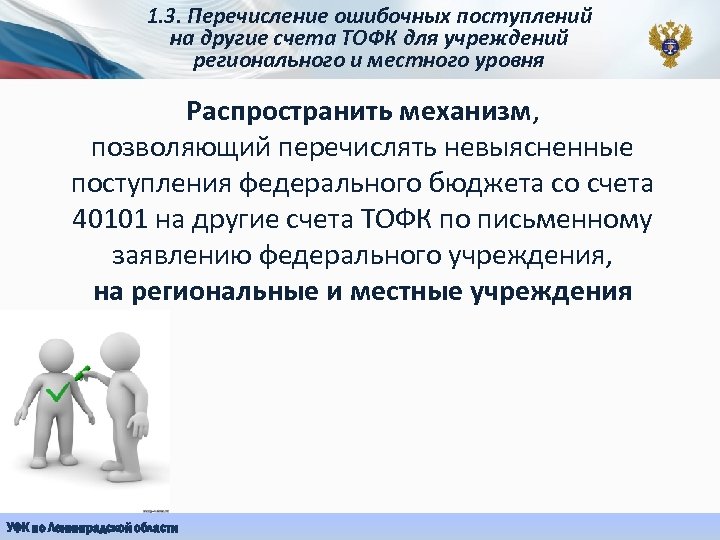 1. 3. Перечисление ошибочных поступлений на другие счета ТОФК для учреждений регионального и местного