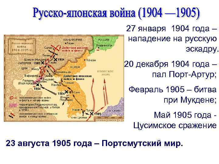 27 января 1904 года – нападение на русскую эскадру. 20 декабря 1904 года –