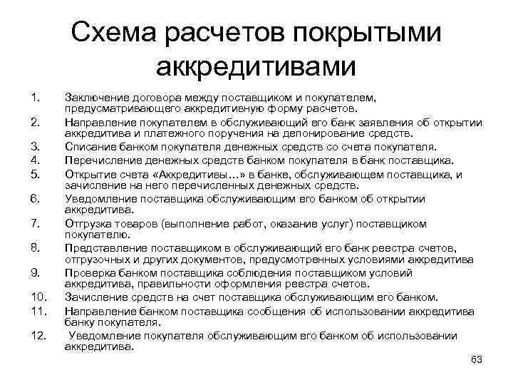 Схема расчетов покрытыми аккредитивами 1. Заключение договора между поставщиком и покупателем, предусматривающего аккредитивную форму