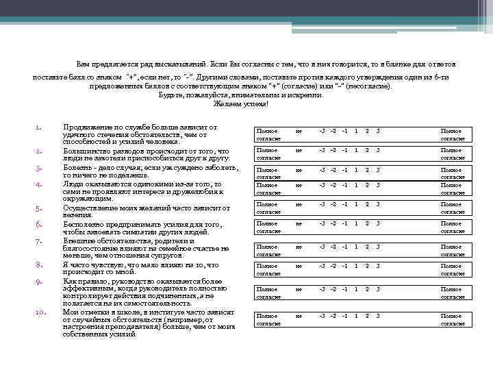  Вам предлагается ряд высказываний. Если Вы согласны с тем, что в них говорится,