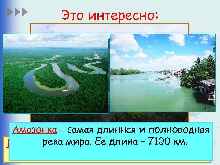 Это интересно: Амазонка - самая длинная и полноводная река мира. самый высокий км. Водопад