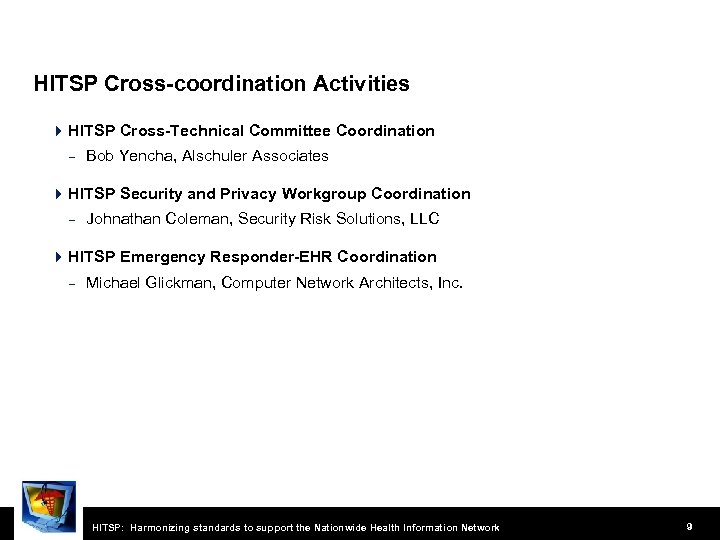 HITSP Cross-coordination Activities 4 HITSP Cross-Technical Committee Coordination – Bob Yencha, Alschuler Associates 4
