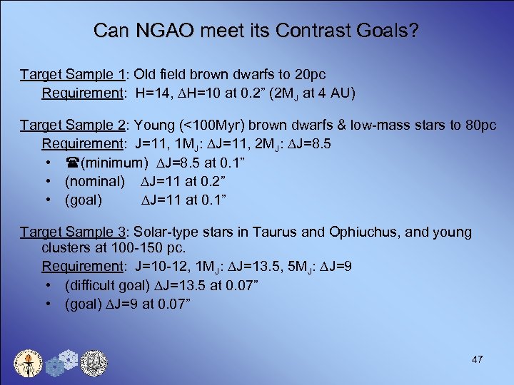 Can NGAO meet its Contrast Goals? Target Sample 1: Old field brown dwarfs to