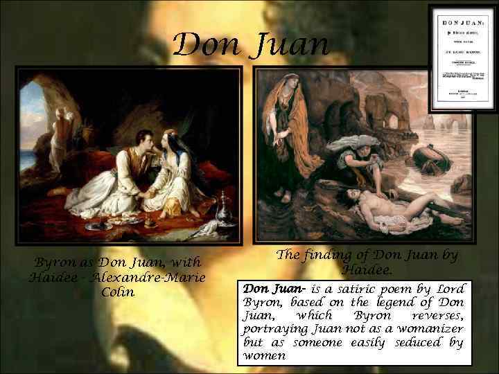 Don Juan Byron as Don Juan, with Haidee - Alexandre-Marie Colin The finding of