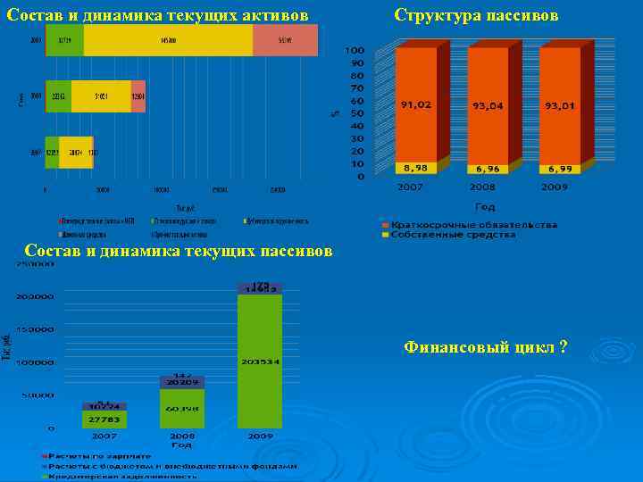 Состав и динамика текущих активов Структура пассивов Состав и динамика текущих пассивов Финансовый цикл