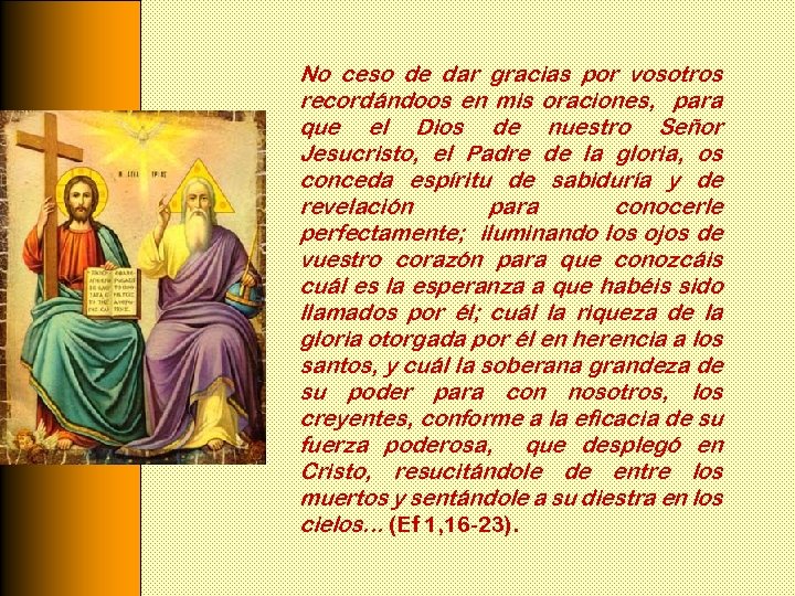 No ceso de dar gracias por vosotros recordándoos en mis oraciones, para que el