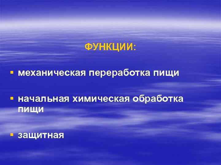 ФУНКЦИИ: § механическая переработка пищи § начальная химическая обработка пищи § защитная 