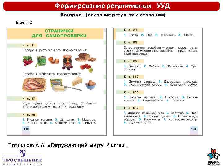 Формирование регулятивных УУД Контроль (сличение результа с эталоном) Пример 2 Плешаков А. А. «Окружающий