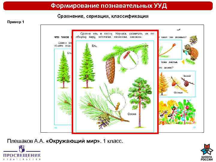 Формирование познавательных УУД Сравнение, сериация, классификация Пример 1 Плешаков А. А. «Окружающий мир» .