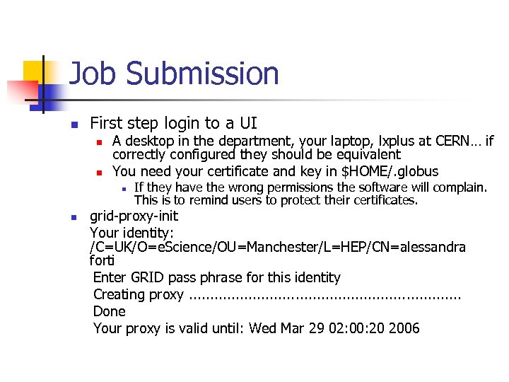 Job Submission n First step login to a UI n n A desktop in