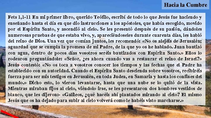 Hacia la Cumbre Fets 1, 1 -11 En mi primer libro, querido Teófilo, escribí