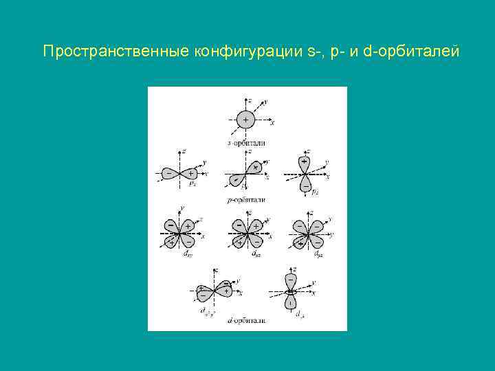 Пространственные конфигурации s-, p- и d-орбиталей 