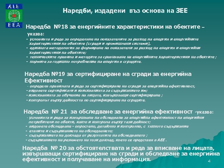 Наредби, издадени въз основа на ЗЕЕ Наредба № 18 за енергийните характеристики на обектите