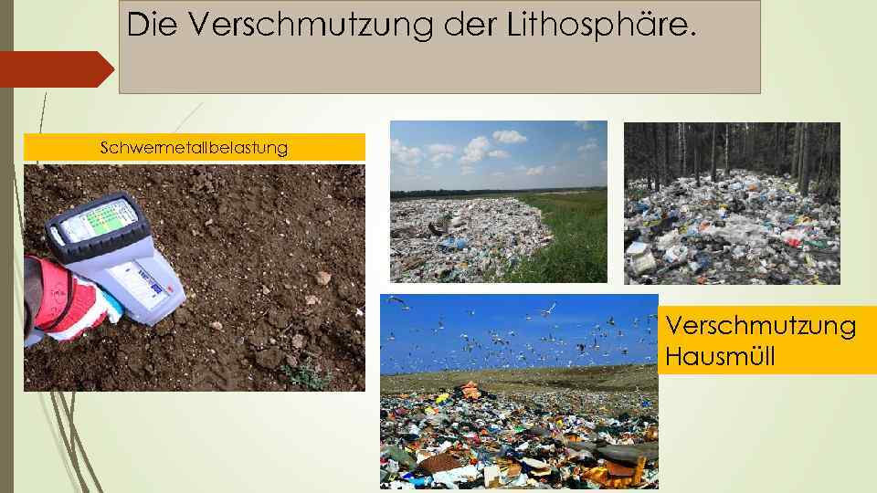 Die Verschmutzung der Lithosphäre. Schwermetallbelastung Verschmutzung Hausmüll 