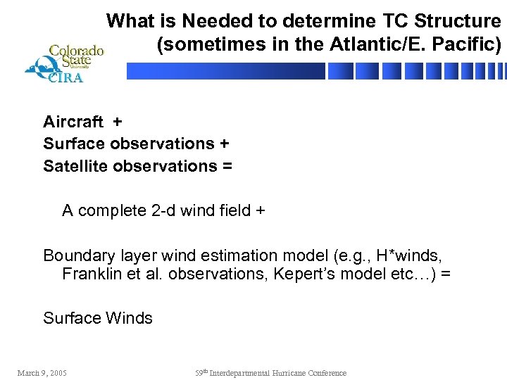 What is Needed to determine TC Structure (sometimes in the Atlantic/E. Pacific) Aircraft +