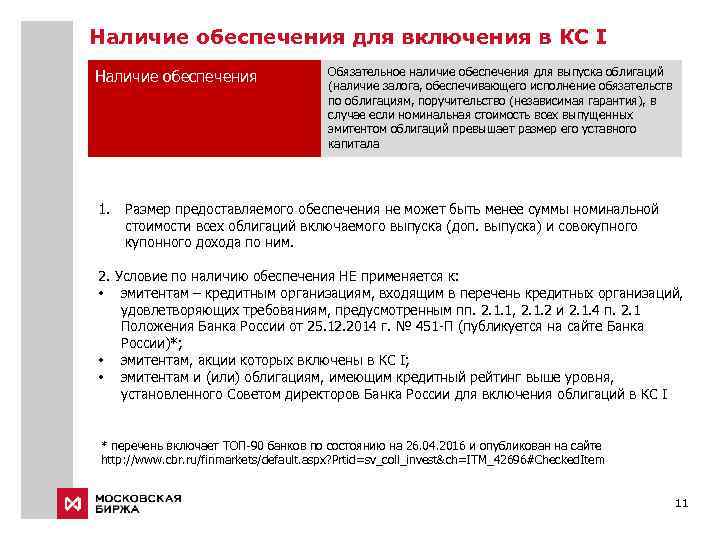 Наличие обеспечения для включения в КС I Наличие обеспечения 1. Обязательное наличие обеспечения для