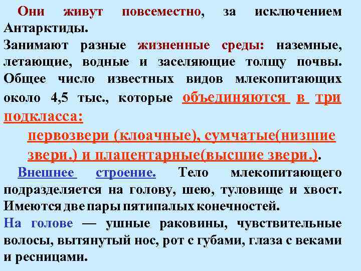 Они живут повсеместно, за исключением Антарктиды. Занимают разные жизненные среды: наземные, летающие, водные и