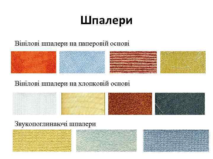 Шпалери Вінілові шпалери на паперовій основі Вінілові шпалери на хлопковій основі Звукопоглинаючі шпалери 