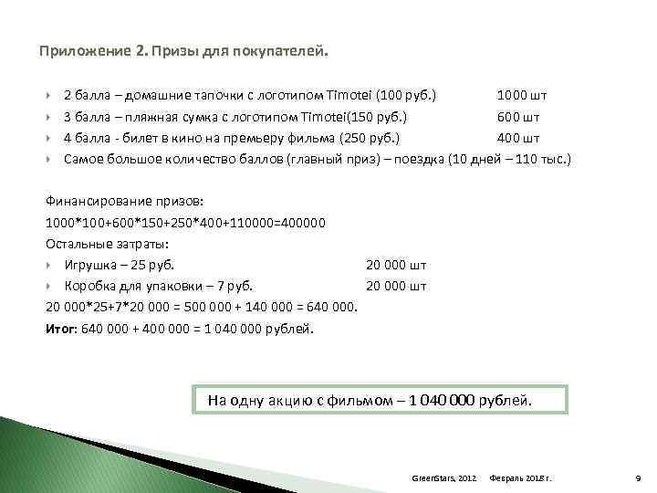 Приложение 2. Призы для покупателей. 2 балла – домашние тапочки с логотипом Timotei (100