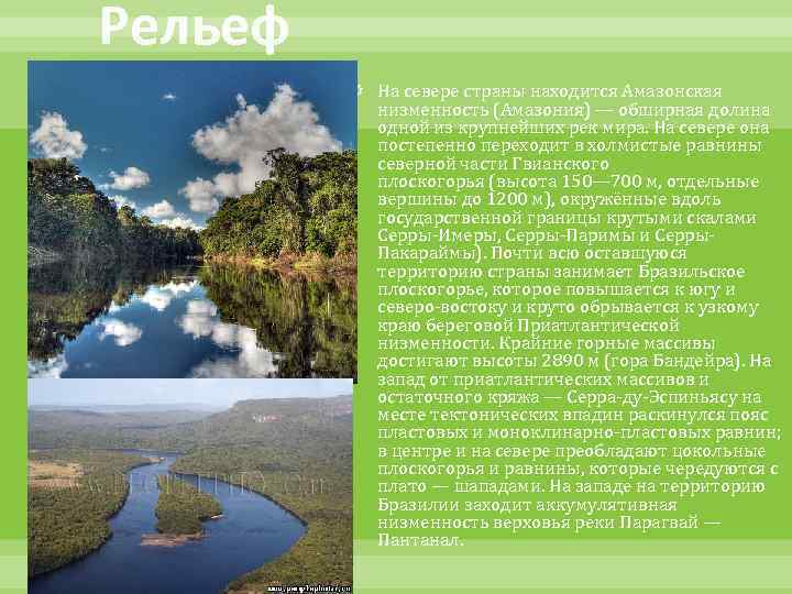 Амазонский рельеф. Рельеф амазонской низменности. Рельеф Бразилии кратко. Характер рельефа амазонской низменности. Описание рельефа Бразилии.