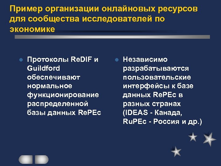 Пример организации онлайновых ресурсов для сообщества исследователей по экономике l Протоколы Re. DIF и