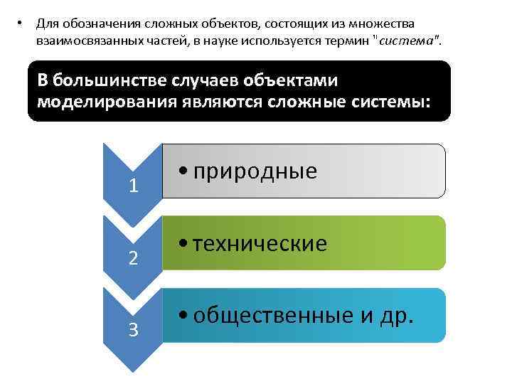  • Для обозначения сложных объектов, состоящих из множества взаимосвязанных частей, в науке используется