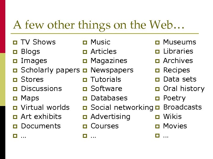 A few other things on the Web… p p p TV Shows Blogs Images