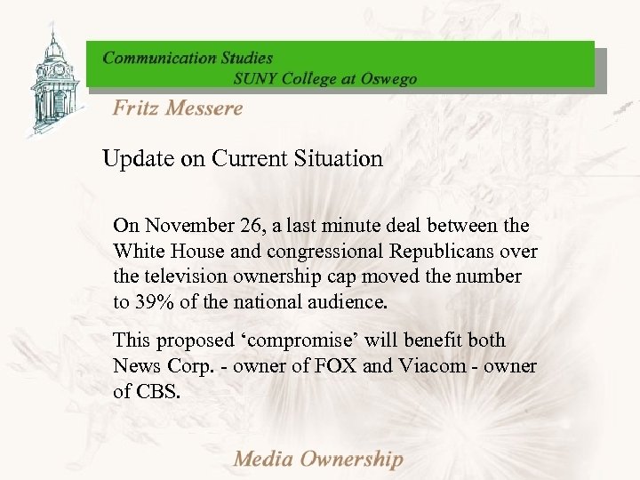 Update on Current Situation On November 26, a last minute deal between the White