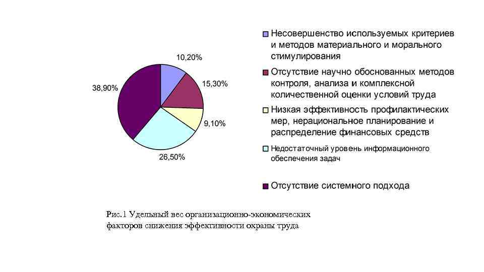 Рис. 1 Удельный вес организационно-экономических факторов снижения эффективности охраны труда 