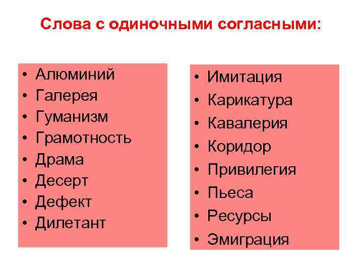 Одиночные слова. Слова с одиночной согласной. Двойными и одинарными согласными. Одинарные слова.