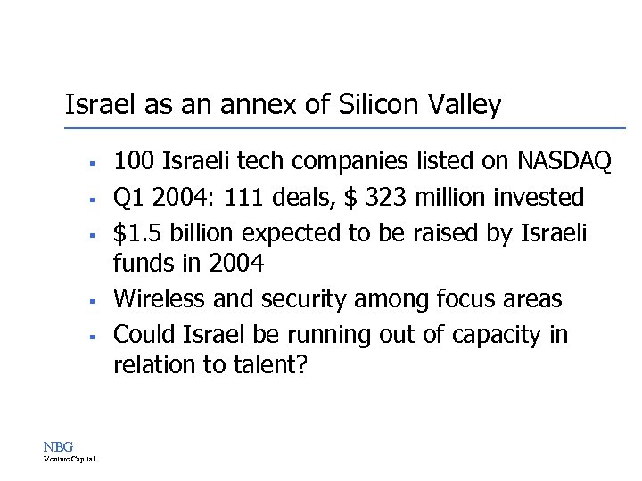 Israel as an annex of Silicon Valley § § § NBG Venture Capital 100