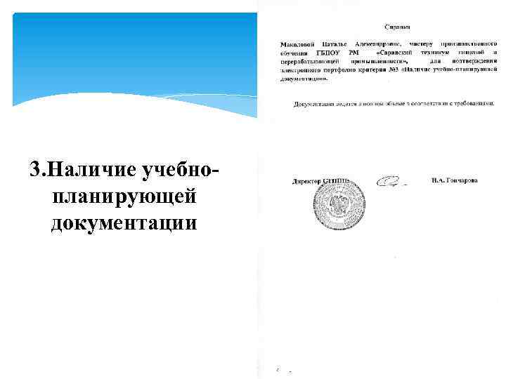 3. Наличие учебнопланирующей документации 