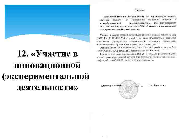 12. «Участие в инновационной (экспериментальной) деятельности» 