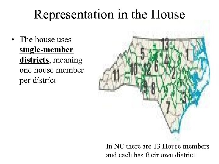 Representation in the House • The house uses single-member districts, meaning one house member