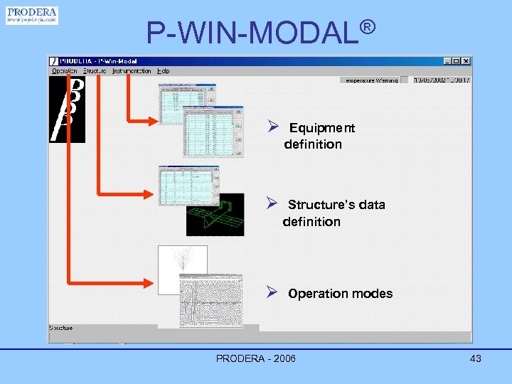 P-WIN-MODAL® Ø Equipment definition Ø Structure’s data definition Ø Operation modes PRODERA - 2006