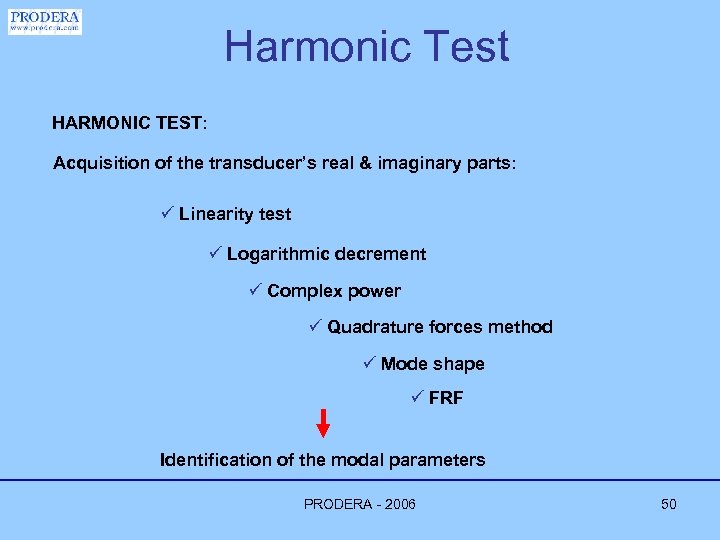 Harmonic Test HARMONIC TEST: Acquisition of the transducer’s real & imaginary parts: ü Linearity