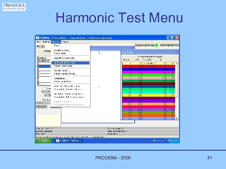 Harmonic Test Menu PRODERA - 2006 51 