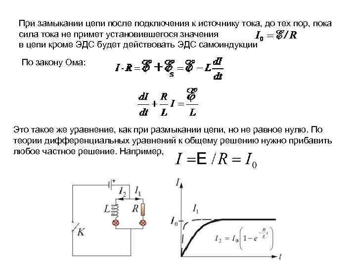 При замыкании цепи после подключения к источнику тока, до тех пор, пока сила тока