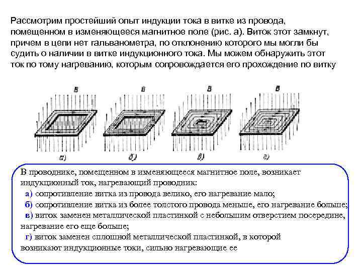 Рассмотрим простейший опыт индукции тока в витке из провода, помещенном в изменяющееся магнитное поле