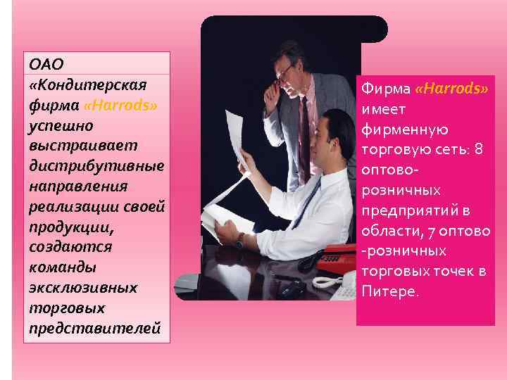ОАО «Кондитерская фирма «Harrods» успешно выстраивает дистрибутивные направления реализации своей продукции, создаются команды эксклюзивных