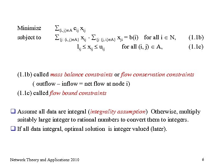 Minimize subject to (i, j) A cij xij {j: (i, j) A} xij -