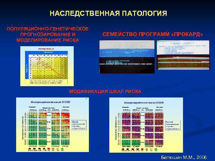 НАСЛЕДСТВЕННАЯ ПАТОЛОГИЯ ПОПУЛЯЦИОННО-ГЕНЕТИЧЕСКОЕ ПРОГНОЗИРОВАНИЕ И МОДЕЛИРОВАНИЕ РИСКА СЕМЕЙСТВО ПРОГРАММ «ПРОКАРД» МОДИФИКАЦИЯ ШКАЛ РИСКА Батюшин
