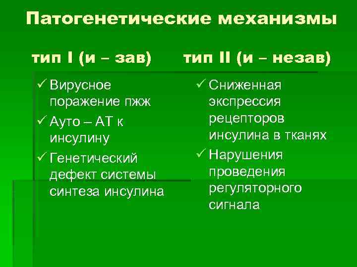 Патогенетические механизмы тип I (и – зав) ü Вирусное поражение пжж ü Ауто –