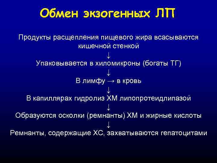 Продукт расщепления. Путь экзогенных жиров и хиломикронов.