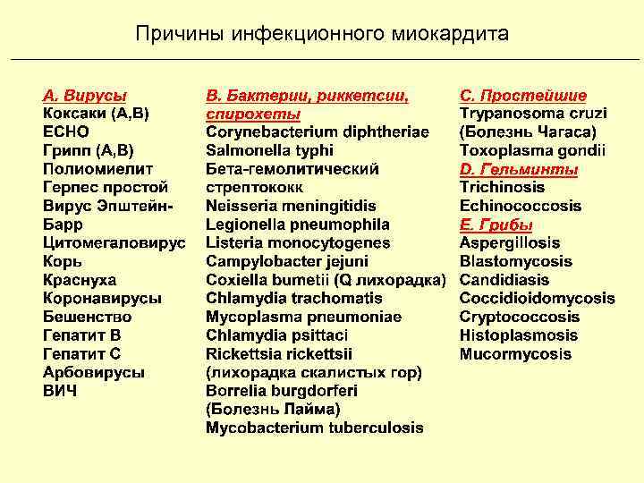 Причины инфекционного миокардита 