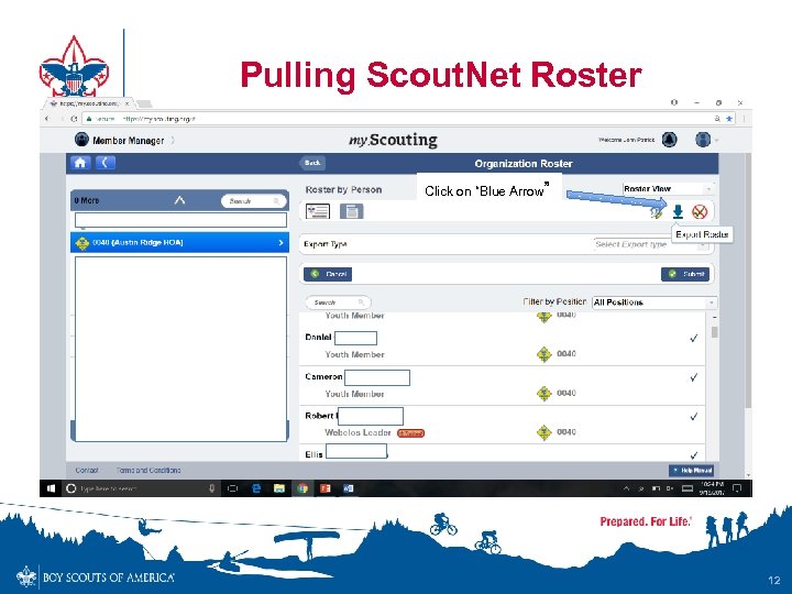 Pulling Scout. Net Roster Click on “Blue Arrow” 12 