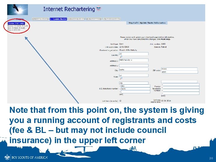 Note that from this point on, the system is giving you a running account