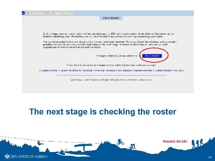 The next stage is checking the roster 45 