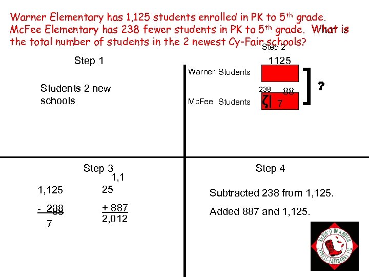 Warner Elementary has 1, 125 students enrolled in PK to 5 th grade. Mc.
