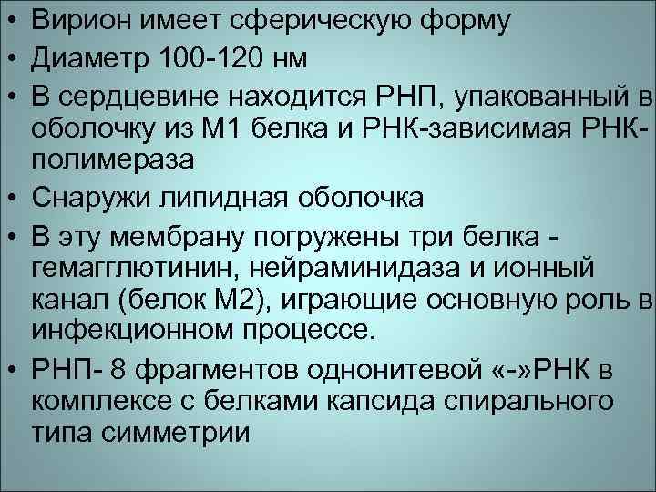  • Вирион имеет сферическую форму • Диаметр 100 -120 нм • В сердцевине